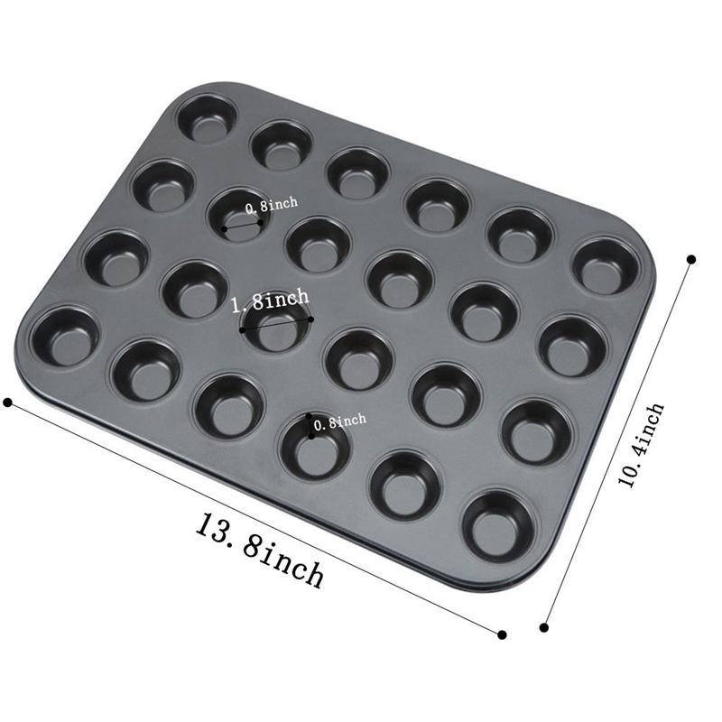 Mini Muffin Pan 24 Cup Nonstick Carbon Steel Cupcake Pan Baking Tray Black M4H9