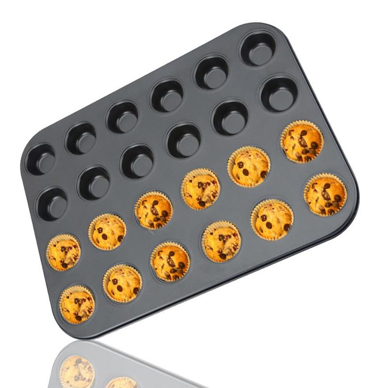 Mini Muffin Pan 24 Cup Nonstick Carbon Steel Cupcake Pan Baking Tray Black M4H9