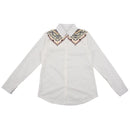 Women's Plus SIze Print Long Sleeve Lapel Deep V Neck Shirts Ladies Cardiga Q1D6