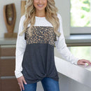 Women's Long Sleeve Leopard Print Pullover T Shirts Femme Splice O Neck Top