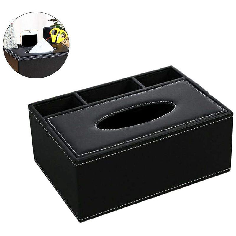 Leather Tissue Box Remote Control Holder Multifunctional Desktop Organizer
