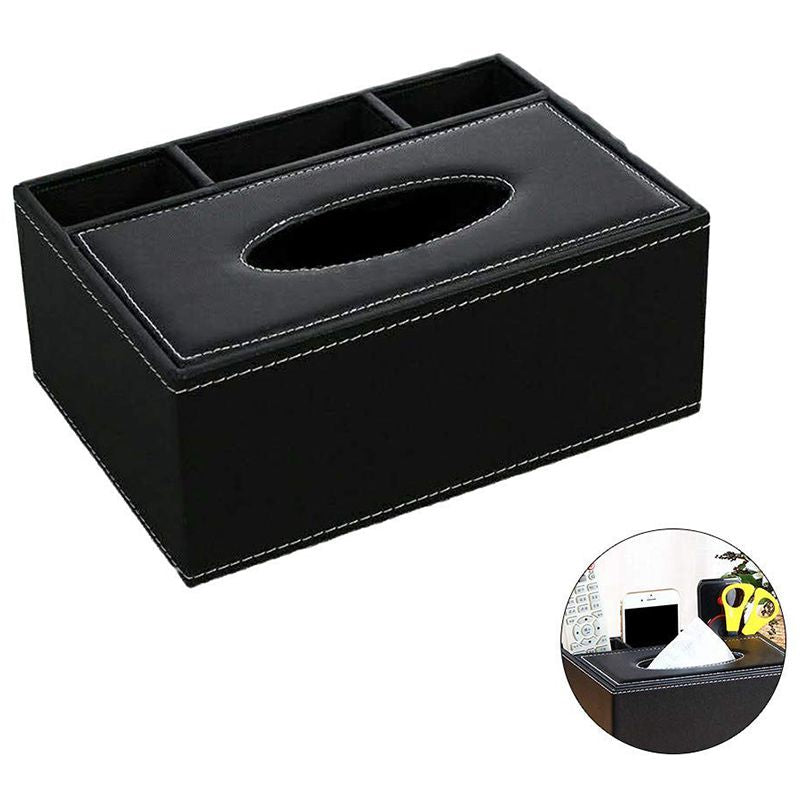 Leather Tissue Box Remote Control Holder Multifunctional Desktop Organizer