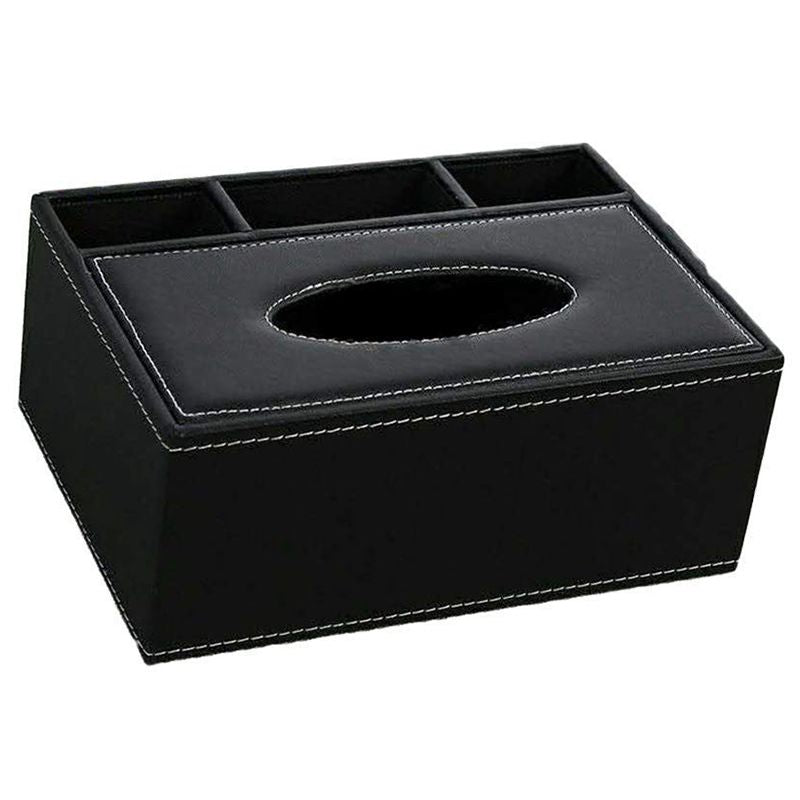 Leather Tissue Box Remote Control Holder Multifunctional Desktop Organizer