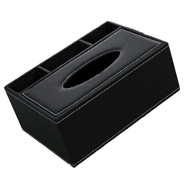 Leather Tissue Box Remote Control Holder Multifunctional Desktop Organizer