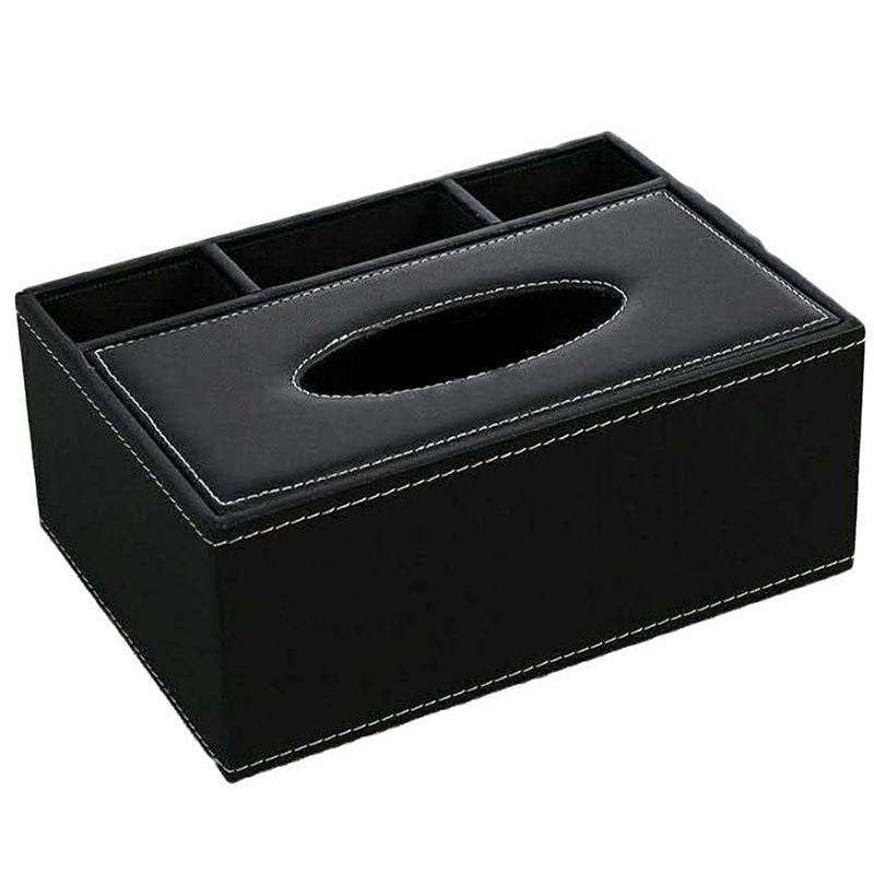 Leather Tissue Box Remote Control Holder Multifunctional Desktop Organizer