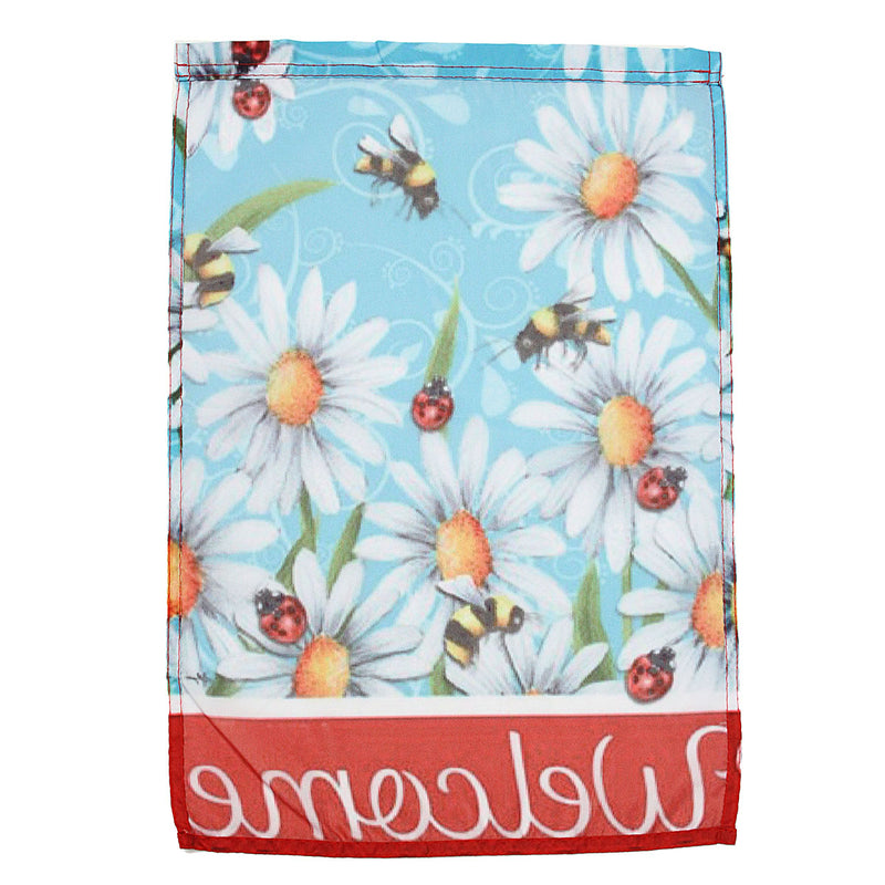 12"x18'' Garden Welcome Flag Ladybug & Bee In Daisy Flowers House Banner Decorations