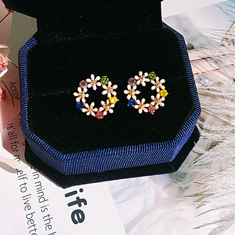 925 Sterling Silver Shell Flower Women Drop Earring Fashion Colorful Rhinestone Star Stud Earrings