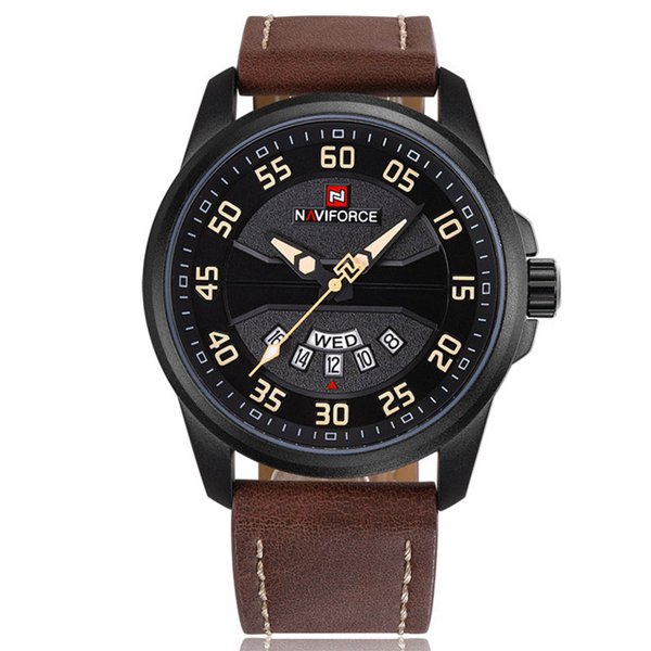 NAVIFORCE NF9124 Men Watch Sport Leather Strap Simple Dial Male Quartz Wrist Watch