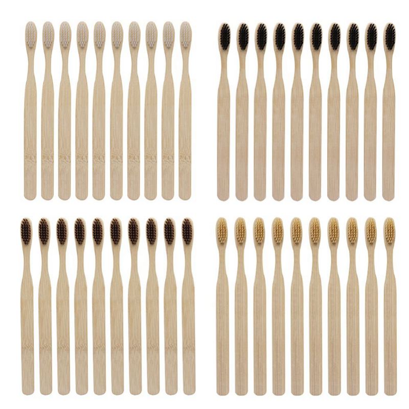 10PCS Environmentally Wood Rainbow Toothbrush Bamboo ToothBrush Bamboo Fibr S2I4