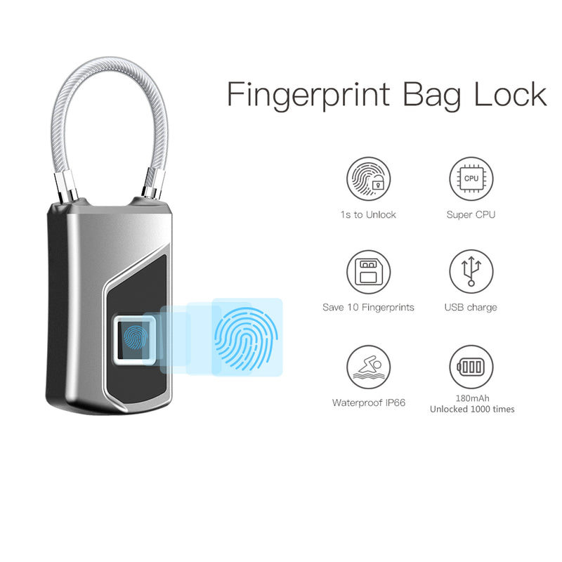 Anytek L1 Waterproof Smart Fingerprint Padlock Keyless Door Lock USB Charge Anti-theft