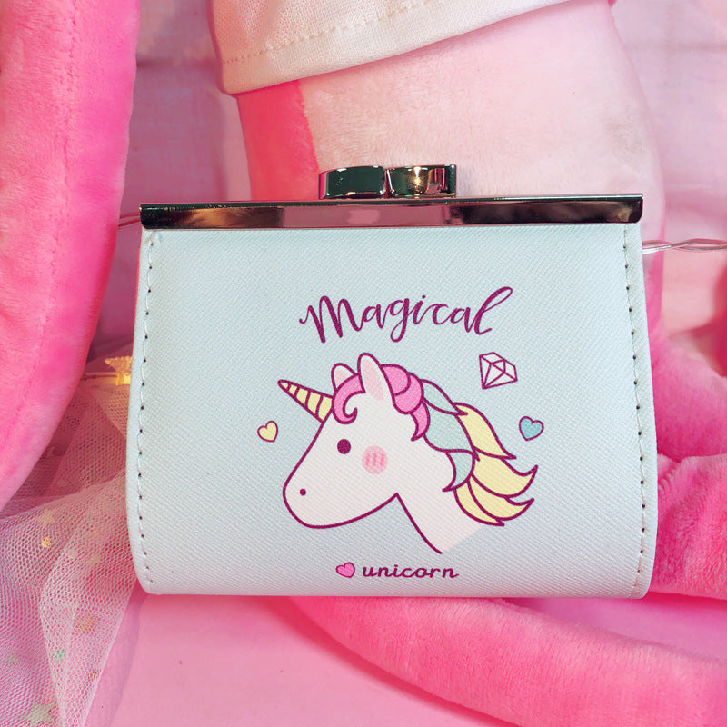 Cartoon Unicorn PU Change Card Pack Female Cute Buckle Wallet Card Bag