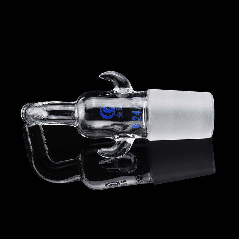 24/29 Glass Vacuum Adapter Air Exhaust Connector Right Angle Bend Two Sides Ears Ground Joint to Hose Connection