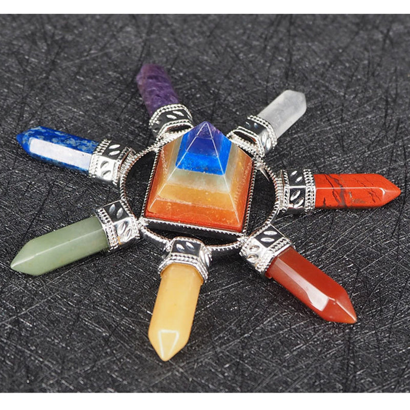 Crystal Pyramid Energy Generator Gemstone 7 Chakra Prism Point Healing Balancing Decorations