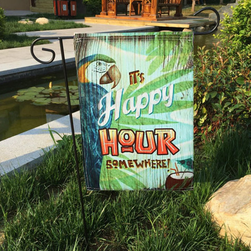12x18 Inch Spring Parrot Happy Hour Garden Flag Mini Yard Banner Display Home Decorations
