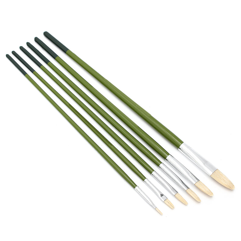 1 Set Green Rod Painting Brush 6 Pcs Paintbrush Long Handle Hair Bristle Painting Brushes Watercolor Oil Acrylic Paint Art Supplies