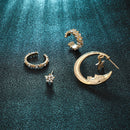 Trendy Moon Star Stud Earrings Kit Rhinestone Alloy Earring Set Women Jewelry