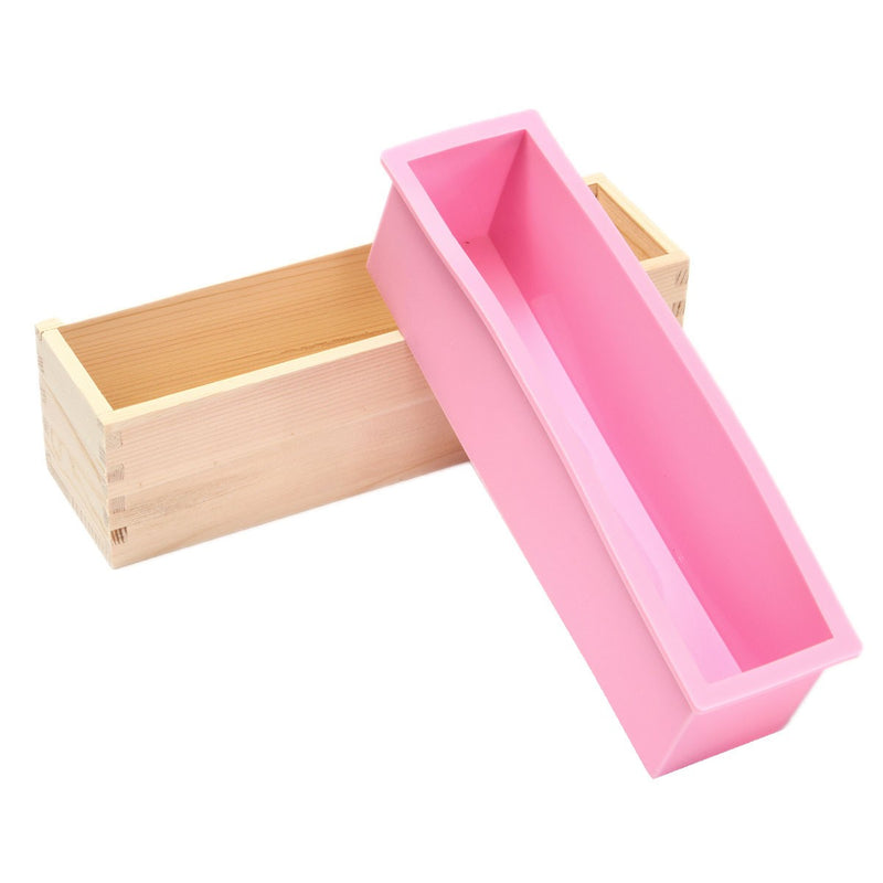 Silicone Loaf Bread Cake Mold Soap Making Mould Biscuit Baking Tool with Wooden Box