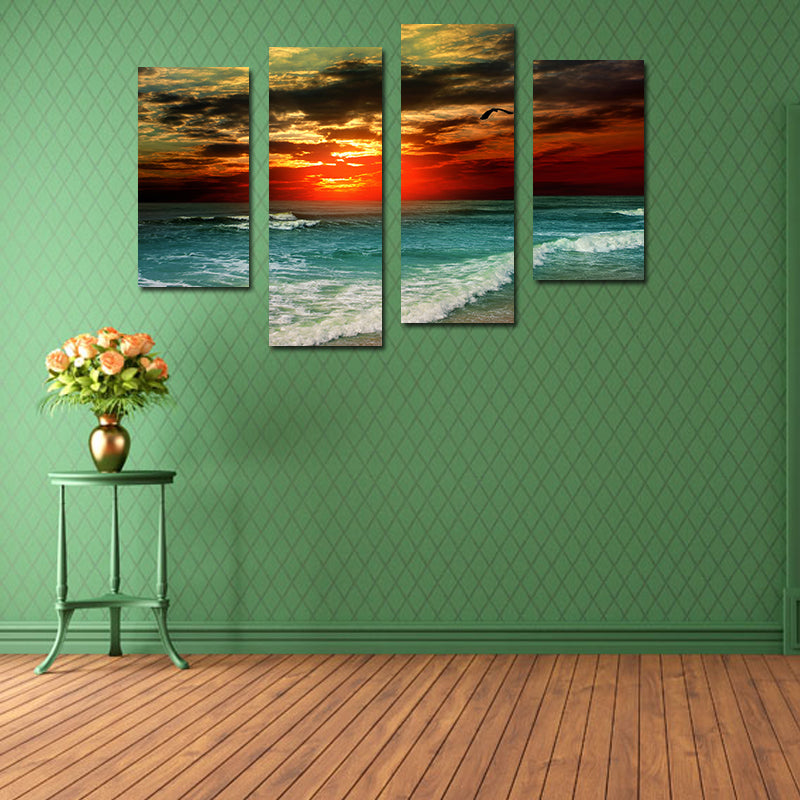 Miico Hand Painted Four Combination Decorative Paintings Beach Sunset Wall Art For Home Decoration