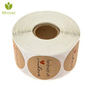 Mrosaa 500pcs/roll 1 Inch Round Kraft Paper Sticky Notes Hand Made With Love With Red Heart Stickers Paper Stationery School Supply