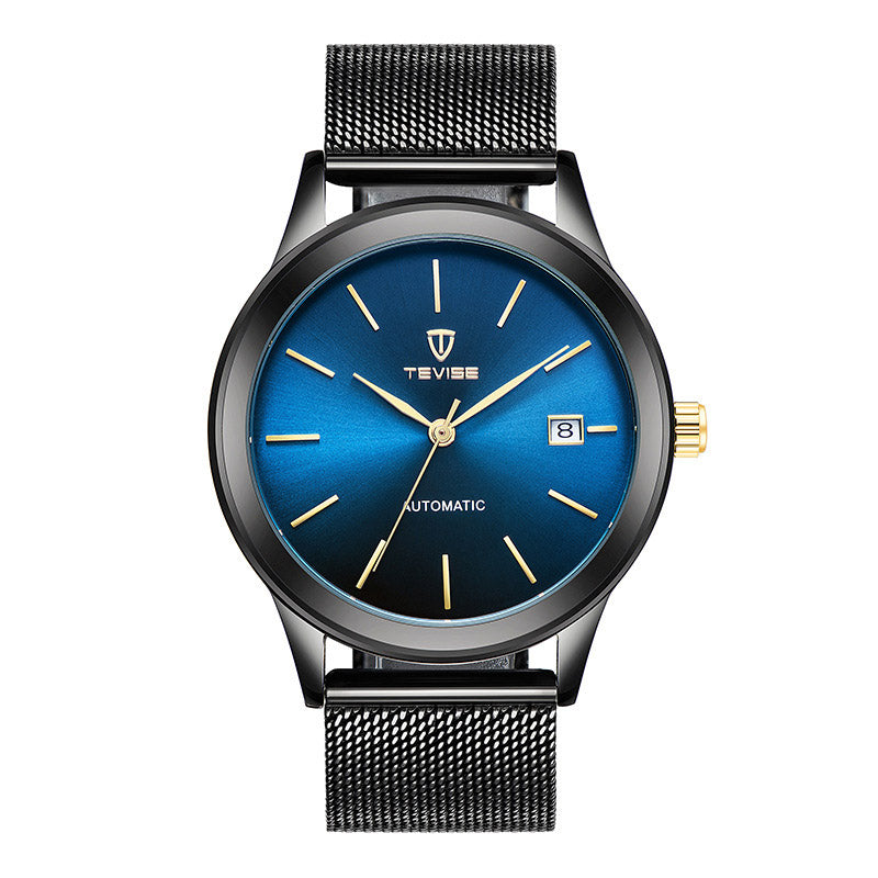 TEVISE 9017 Date Display Automatic Mechanical Watch Full Steel Mesh Stainless Steel Men Watch
