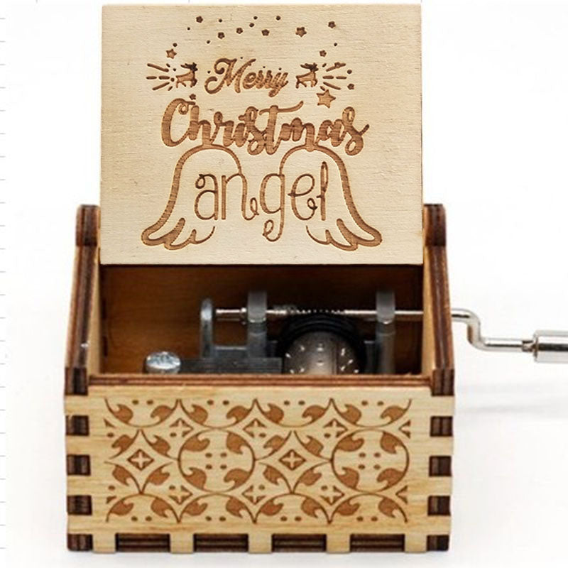 Antique Carved Wooden Hand Cranked Music Box Christmas Birthday Gift Home Decorations Crafts