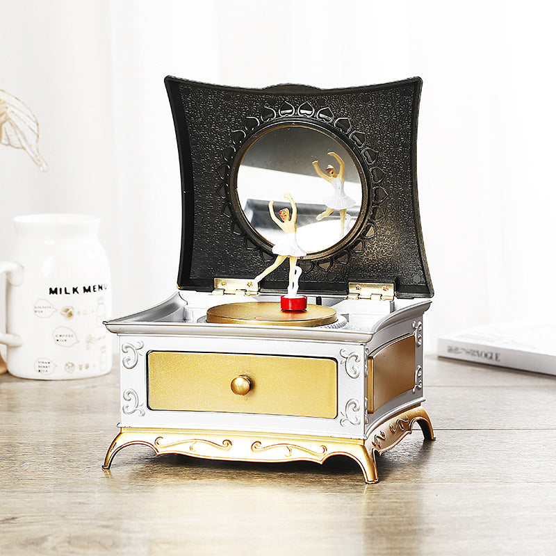 Classical Dressing Table Rotating Girl Music Box With Makeup Mirror Drawer Couple Music Box