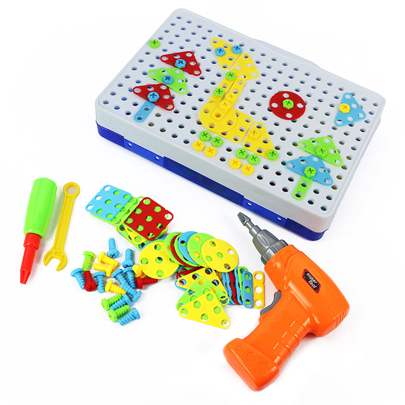 Topacc 240Pcs Children Fun Electric Drill Puzzle Toys Disassemble Screw Nut Assembly Combination Toys