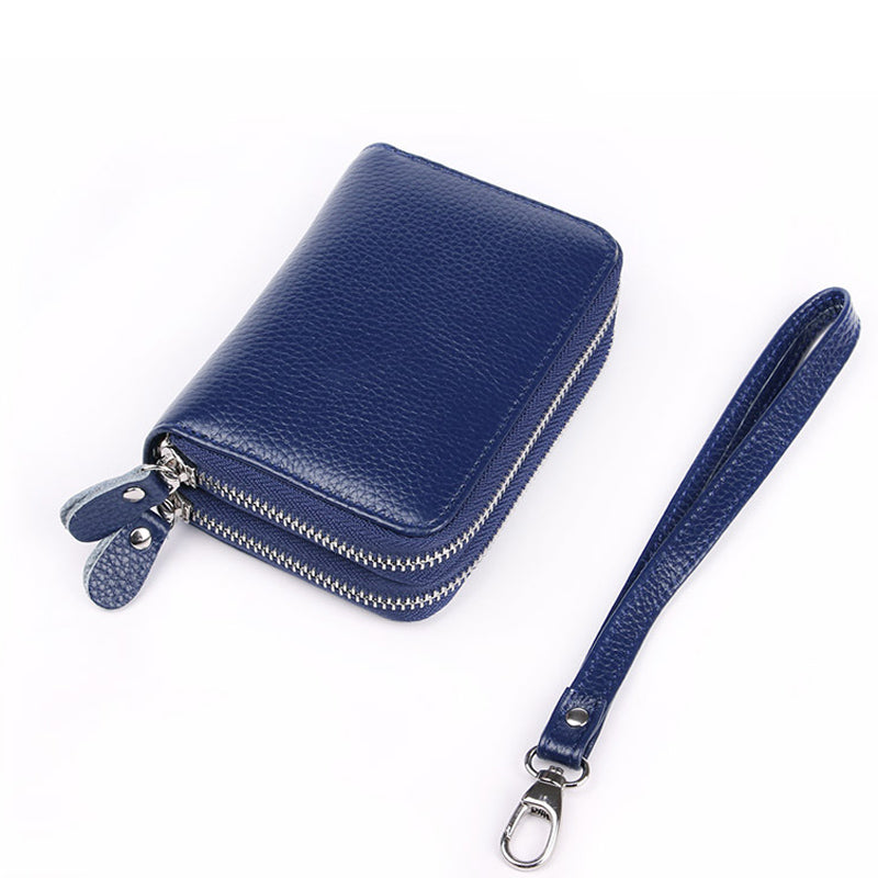 High Quality Genuine Leather Women Double Zipper Around Handbag Card Holder Wallets Coin Purse