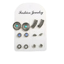 6 Pairs Retro Ear Stub Earring Set Vintage Carved Diamond Flower Earring For Women