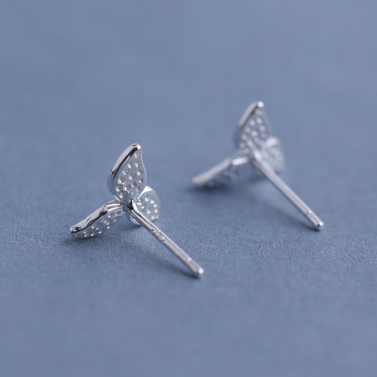 Sweet 925 Sterling Silver Earring Fashion Leaf Simple Charm Stud Earrings Gift for Girls Women