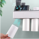 2 Cups Magnetic Toothbrush Holder Wall Mounted Bathroom Organizer Storage Rack
