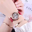 Fashion Rose Gold Flowing Crystal Roman numerals Ladies Dress Bracelet Leather Women Quartz Watch