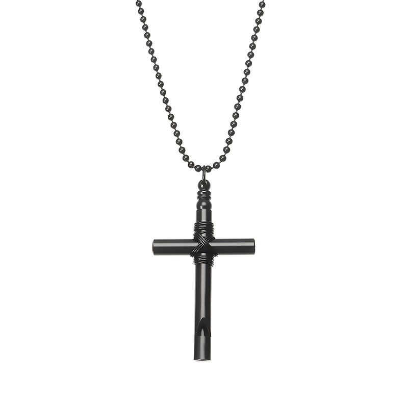 Cross Whistle Pendant Women Men Long Necklace Jewelry Couple Gifts