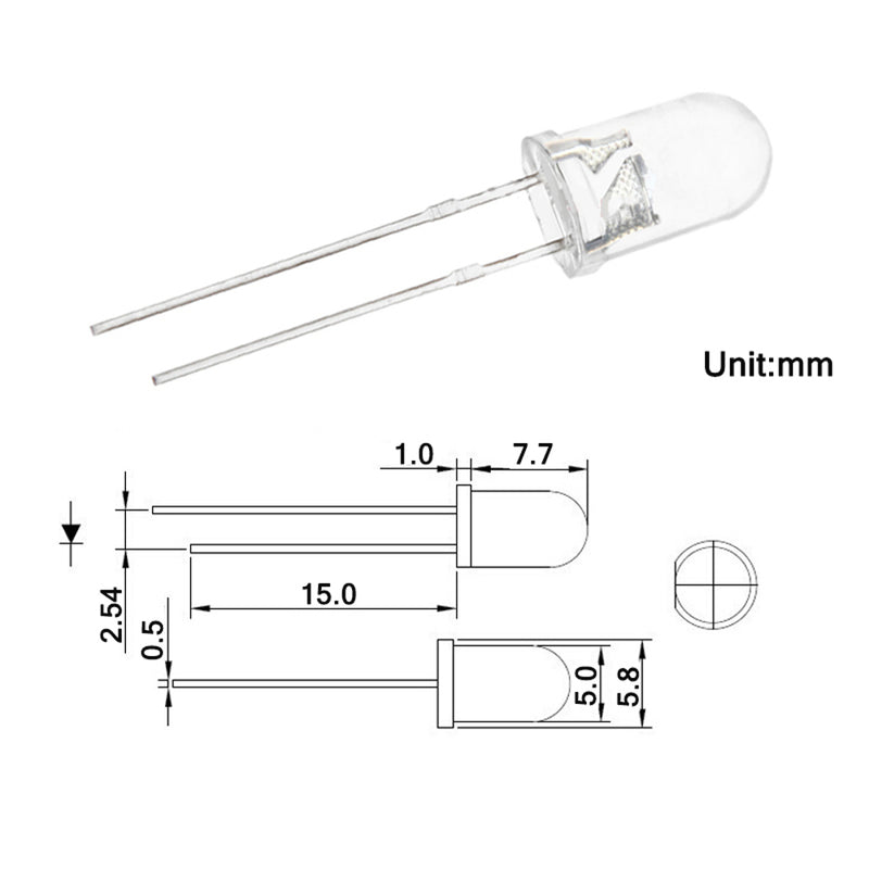 100pcs Yellow 5mm Round Ultra Bright Emitting LED Diode Lamp Water Clear 20mA Through Hole Bulb