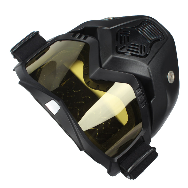 Detachable Modular Helmet Face Mask Shield Goggles Yellow Lens Motorcycle Bike