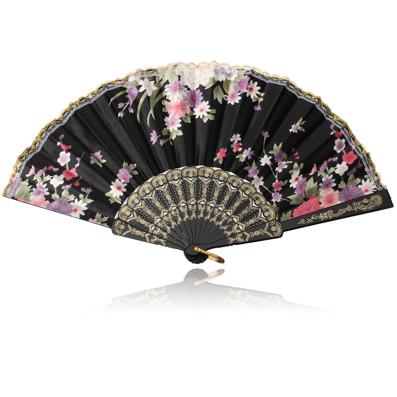 Chinese Japanese Lace Silk Folding Hand Held Dance Fan Flower Party Wedding Gift
