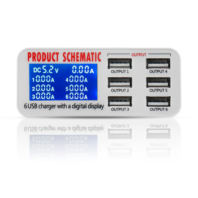 40W 6 Ports USB Intelligent Charger LCD Screen Desktop Intelligent Charging Station Charge