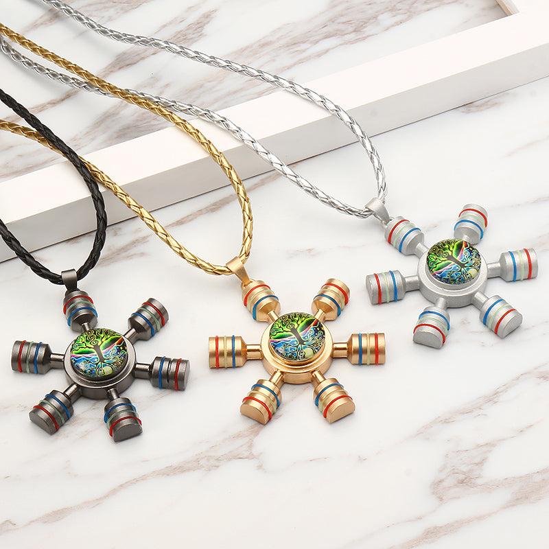 Unisex Fidget Spinner Pendant Necklace Tree of Life Chain for Women Men