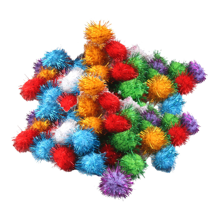 Lot 140pcs Glitter Tinsel Pompom Balls Small Pom Pom Ball Toys 3.5cm