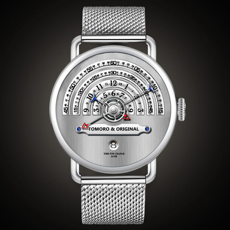 TOMORO TMR1019 Unique Design Men Wrist Watch Stainless Steel Strap Calendar Quartz Watch