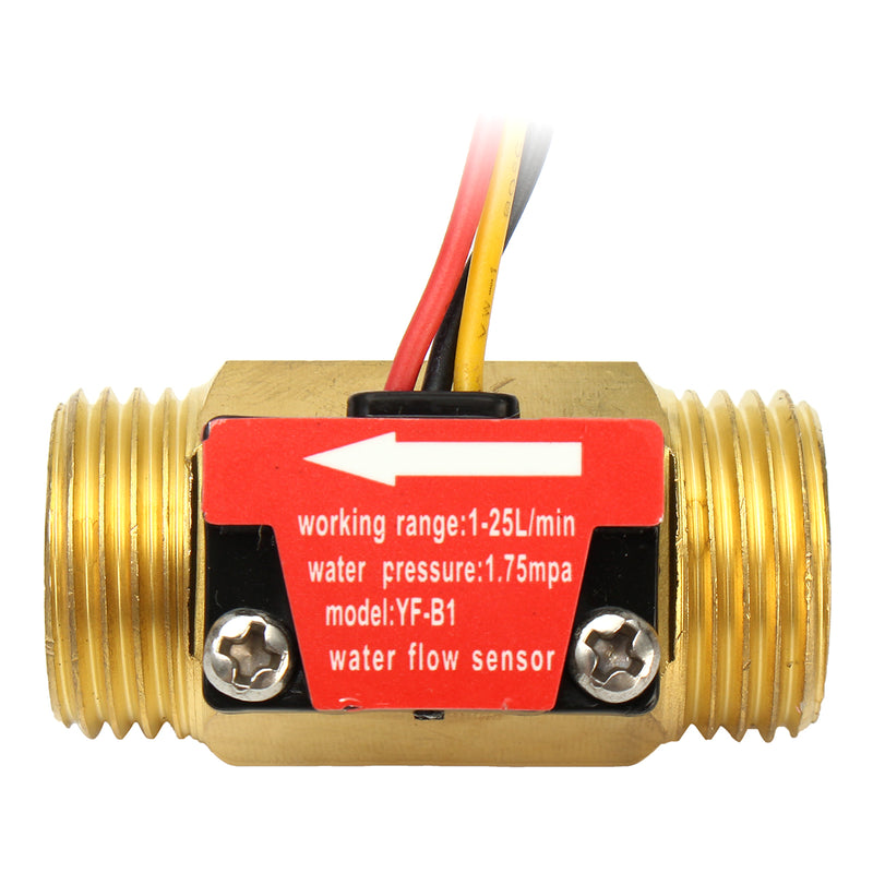 Full Copper Water Flow Sensor 1.75Mpa G1/2 Pulse Hall Flow Meter Switch 1-25L/Min