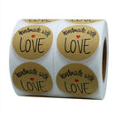 1 Inch Round Natural Kraft Handmade With Love Stickers With Black Font Tota