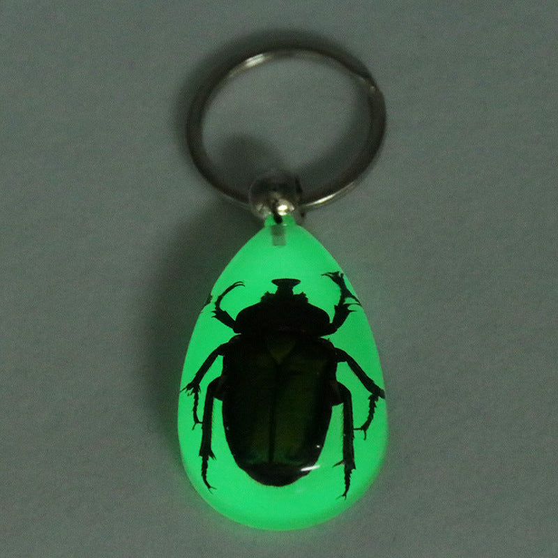 Glow-In-The-Dark Real Insect Keychain (Green Chafer) G1D4