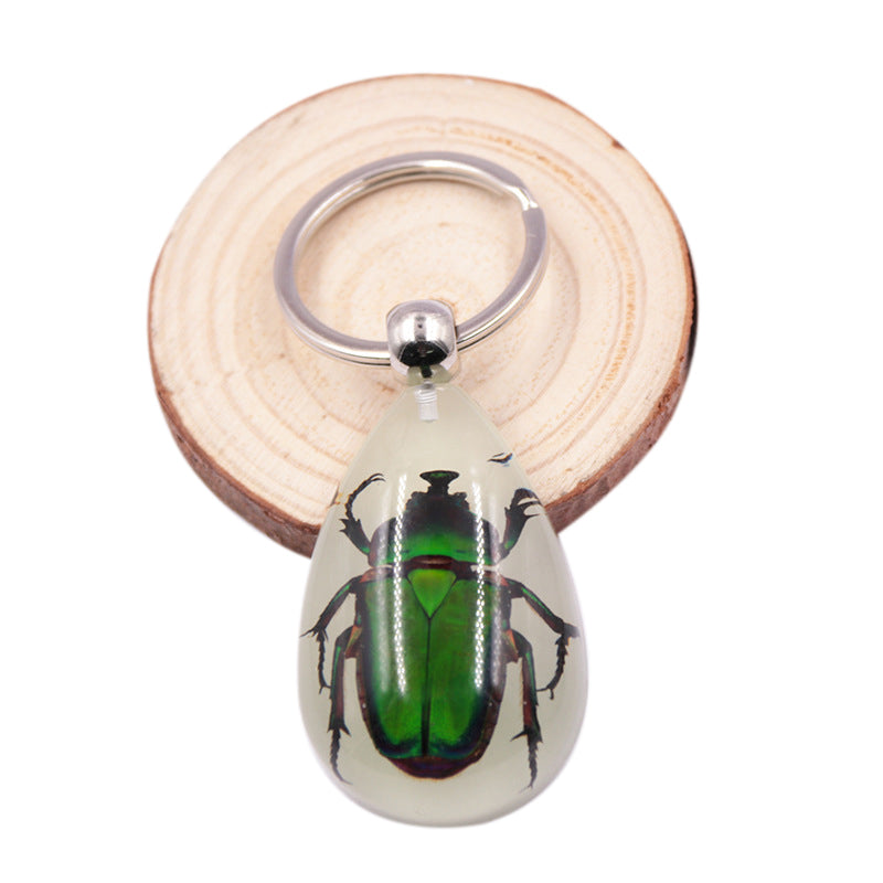 Glow-In-The-Dark Real Insect Keychain (Green Chafer) G1D4