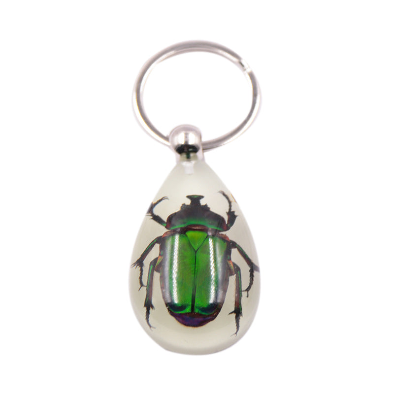 Glow-In-The-Dark Real Insect Keychain (Green Chafer) G1D4