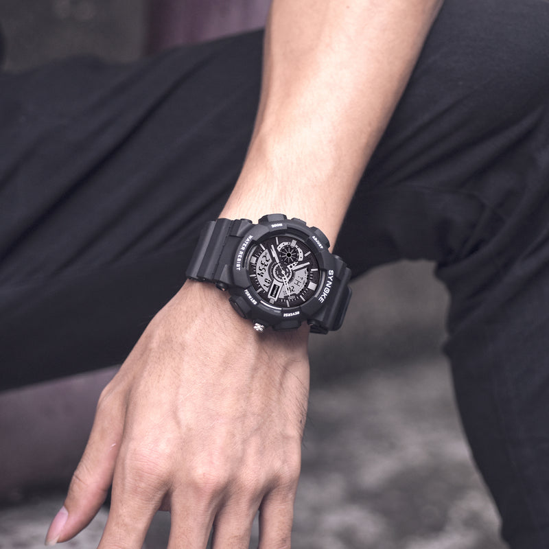 SYNOKE 9015 Double Display Movement Luminous Alarm Calendar Sports Dual Display Digital Watch Men Watch