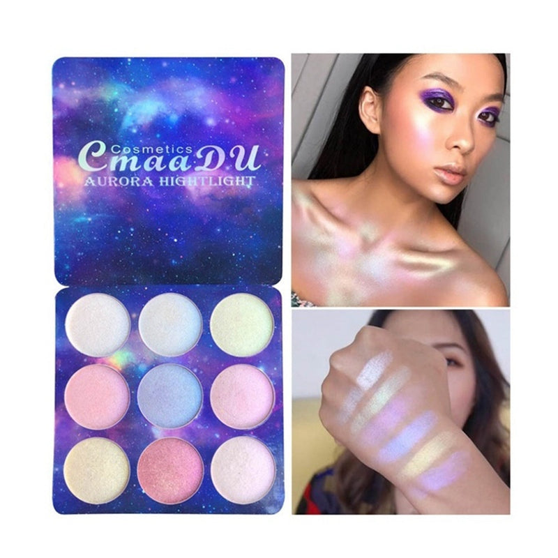 CmaaDU 9 Colors Glitter Highlight Eyeshadow Powder Palette Shimmer & Shine  G4K8
