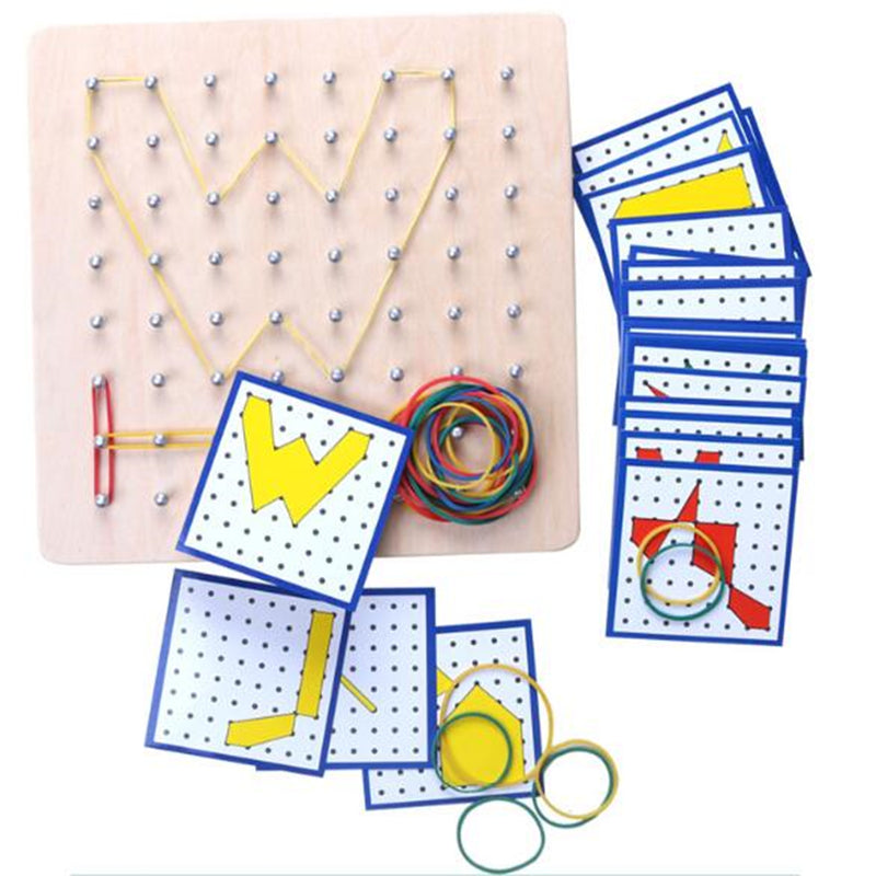 Wooden Montessori Nail Geoboard with Cards Math Learning Education Kids Toys