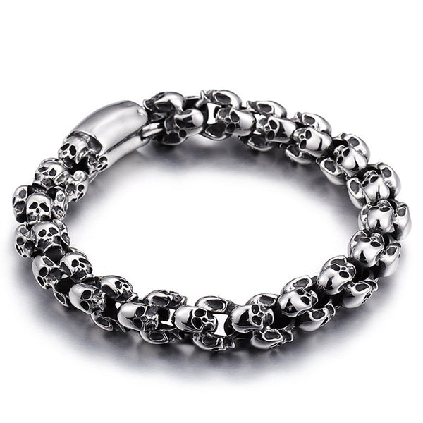 Casting Stainless Steel Skeleton Skull Chain Bracelet Men Silver Jewelry Gift