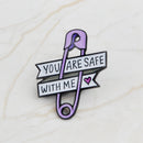 You Are Safe With Me Paper Clip Brooch For Women Men Enamel Pin Hat Backpac